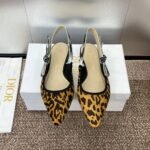 [TOP] J'Adior Slingback Flat Brown Pony Hair Calfskin with Black Leopard Motif - Image 4