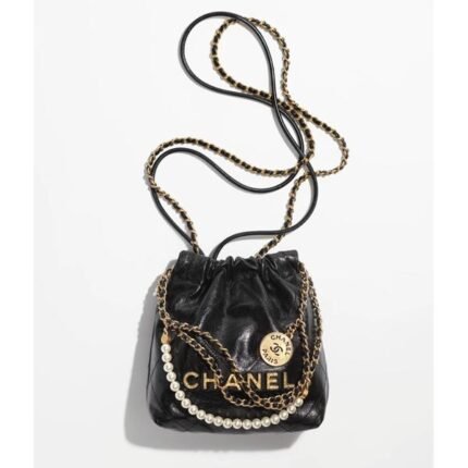 CHANEL 22 MINI HANDBAG Shiny Crumpled Calfskin & Gold-Tone Metal Black - Bag