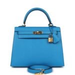 Hermes Kelly Sellier Bleu Zanzibar Epsom Gold Hardware