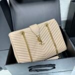 SAINT LAURENT  Grain De Poudre Matelasse Chevron Monogram Shopping Bag Apricot - Bag