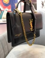 Saint Laurent YSL Sunset Top Handle Shoulder Bag Medium Black Gold - Bag - Image 4