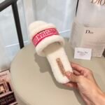 Dior Dway Shearling Flip Flops Red Shoes - Image 7
