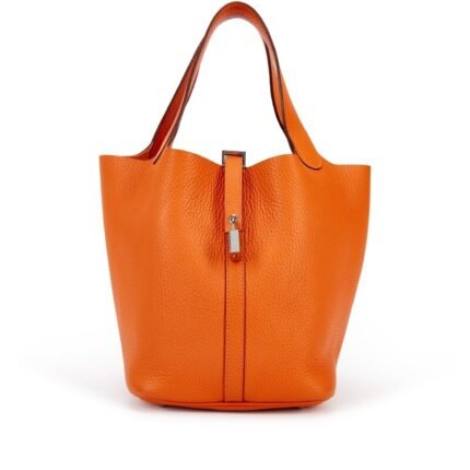 Hermes Clemence Picotin Lock Bag Silver-Orange Bag