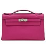 Hermes Rose Pourpre Swift Kelly Pochette Palladium Hardware