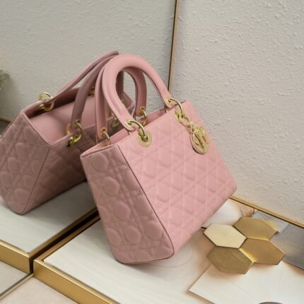 Dior Medium Lady Dior Bag Pink Cannage Calfskin Golden Hardware - Bag