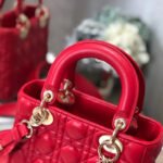 Dior Small Lady Dior Bag Red Cannage Calfskin Golden Hardware - Bag - Image 6