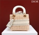 Christian Dior Lady Dior Natural Wicker and Blue Dior Oblique Jacquard Handbag - Bag - Image 3
