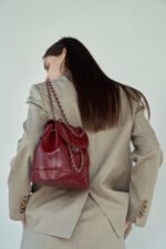 Cardinal Red Leather Mini Back Pack Sliver Chain Strap Flap Shoulder Bag - Red - Bag - Image 13