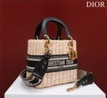 Christian Dior Lady Dior Natural Wicker and Blue Dior Oblique Jacquard Handbag - Bag - Image 2