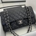 Chanel Classic Flag Bag Medium Classic Double Flap Bag SO Black Crumpled Calfskin Silver Hardware - Bag - Image 7