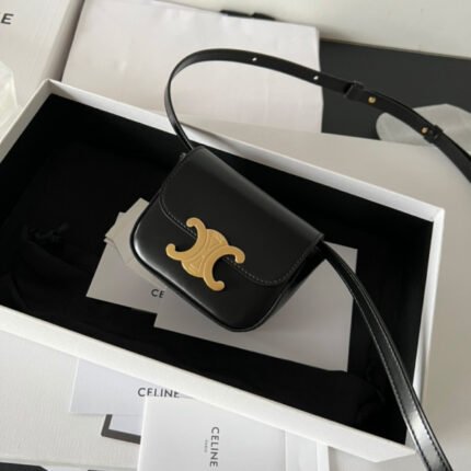 CELINE MINI TRIOMPHE IN SHINY CALFSKIN BLACK - Bag