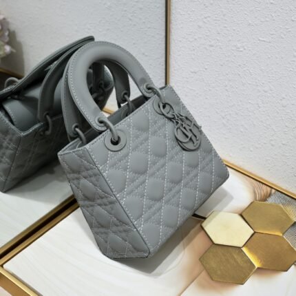 Dior Small Lady Dior Bag Grey Ultramatte Calfskin - Bag