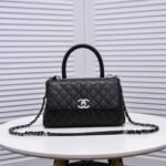 Chanel Classic Flag Bag Small Coco Handle Flap Bag Black Caviar Silver Hardware - Bag