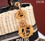 Christian Dior Lady Dior Natural Wicker and Blue Dior Oblique Jacquard Handbag - Bag - Image 4
