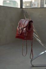 Cardinal Red Leather Mini Back Pack Sliver Chain Strap Flap Shoulder Bag - Red - Bag - Image 10