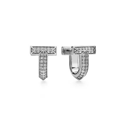 Tiffany T T1 Half Pavé Diamond Huggie Earrings