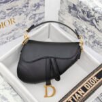 Dior Womens Bags Shoulder Bags SADDLE BAG Black Grained Calfskin With Wide Strap  - Bag