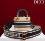 Christian Dior Lady Dior Natural Wicker and Blue Dior Oblique Jacquard Handbag - Bag - Image 4
