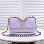 Chanel Calfskin Quilted Chanel 19 Flap Light Purple -Golden - Bag