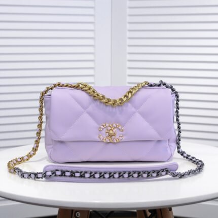 Chanel Calfskin Quilted Chanel 19 Flap Light Purple -Golden - Bag