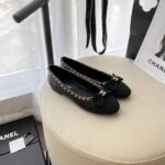 Chanel Calfskin Patent Calfskin Ballet Flats Vntage Black - Shoes