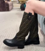 [TOP] Fendi Filo classic Monogram logo leather patchwork boots - Image 2