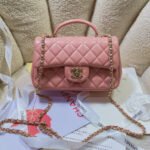 Chanel Lambskin Quilted Mini Top Handle Rectangular Flap Pink Bag