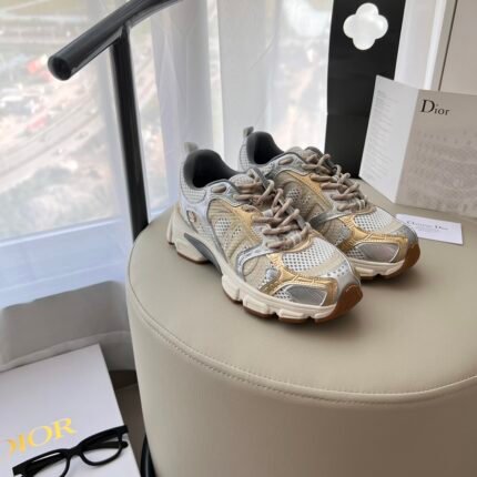 Dior Chrono Classic Mesh with Yellow Leather-Effect Panels Sneaker - Shoes