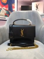 Saint Laurent YSL Sunset Top Handle Shoulder Bag Medium Black Gold - Bag - Image 2