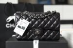Chanel Classic Flag Bag Small Classic Double Flap Black Calfskin Silver Hardware - Bag - Image 7