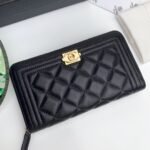 Chanel Zip Around Wallet Quilted Caviar Long-Plain Gold Wallet - Image 4