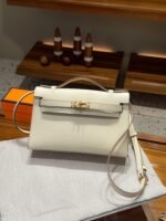 Hermes Kelly Mini 1st Kelly Pochette Generation Epsom Palm Leather-White - Image 6