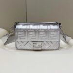 Fendi Silver Metallic Nappa Embossed Baguette Bag