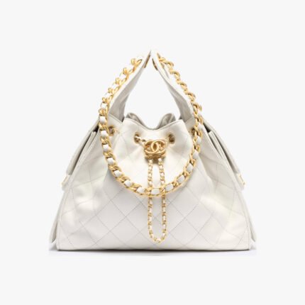 CHANEL 25 Small Handbag Grained Calfskin & Gold-Tone Metal White -Bag