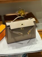 Hermes Kelly Mini 1st Kelly Pochette Generation Epsom Palm Leather-Trench Coat Gray - Image 5