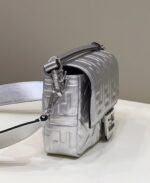 Fendi Silver Metallic Nappa Embossed Baguette Bag - Image 3