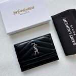Saint Laurent CASSANDRE MATELASSÉ card case in lambskin -Black and Silver Wallet - Image 5