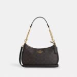 Coach Teri Shoulder Bag Signature Chambray - Walnut- Black