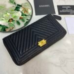 Chanel Caviar Chevron Quilted Wallet -Fishseed Pattern Gold Wallet