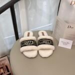 Dior Dway Shearling Flip Flops Black Shoes - Image 2
