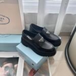 PRADA Glossy Plain Triangle Labeled Loafers
