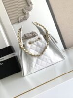 CHANEL 25 Small Handbag Grained Calfskin & Gold-Tone Metal White -Bag - Image 5