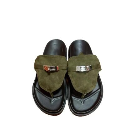 Hermes Empire sandal in Suede Green Slippers Silver Hardware - Shoes
