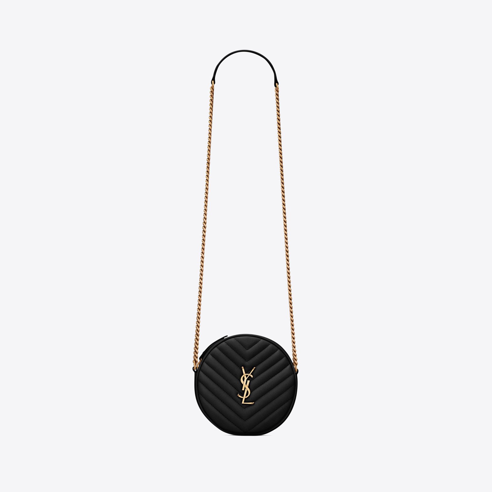 be5ffe8ce3a5a776889e38755fc4e6cc Saint Laurent YSL Round Vinyle Camera Crossbody Bag - Image 1