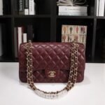 Chanel Classic Flag Handbag Lambskin & Gold-Tone Metal Burgundy Gold Hardware - Bag