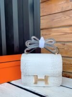 Hermes White Constance MM Crocodile Bag