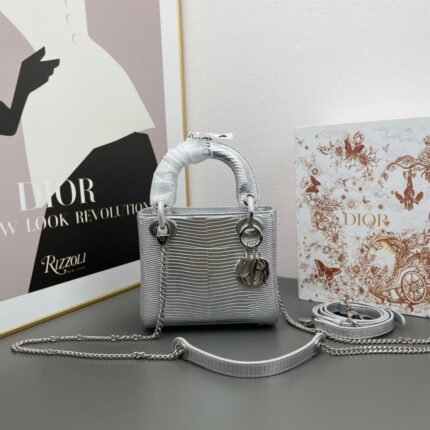 Dior lady bag 17cm lizard bag-Silver - Bag