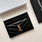 Saint Laurent CASSANDRE MATELASSÉ card case in lambskin -Black and Gold Wallet - Image 2