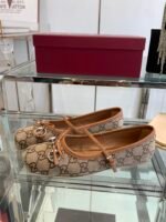 [TOP] Gucci Horsebit Ballet Flat Beige And Dark Drown Original GG Canvas Shoes - Image 2
