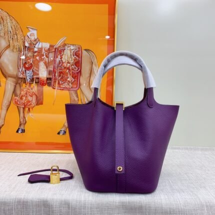 Hermes Clemence Picotin Lock Bag Golden Hardware-Purple Bag